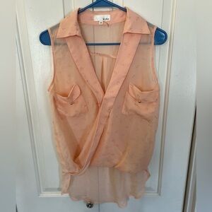 Katia Sheer Peach Faux Wrap Anchor Print Tank Top Size Small